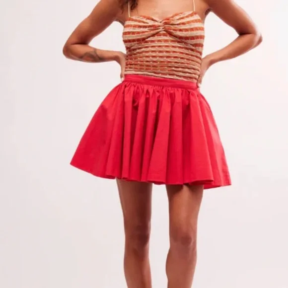 Free People ‘Gaia’ Vibrant Red Mini Skirt - Picture 3 of 10